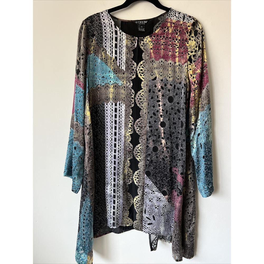 Beautiful Citron Santa Monica Open Front Cardigan Top Topper Size M Rayon Silk